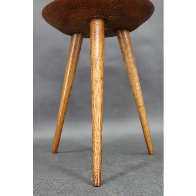 Gold Mid-Century Czech Oak Tripod Stools attributed to Uluv, 1960s, Set of 2 For Sale - Image 8 of 13