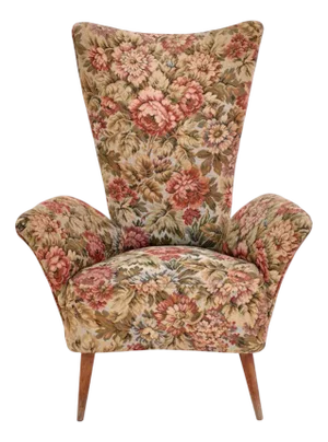Vintage Floral Fabric Children's Armchair with Wooden Legs, Italy, 1950s