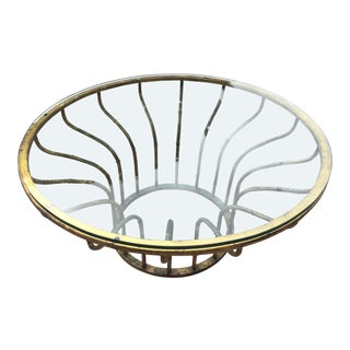 Hollywood Regency Gilt Metal and Glass Coffee Table For Sale