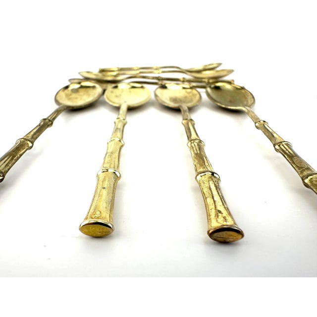 Italian Mid Century Gold Bamboo Style Handle Stir Spoons- Set of 8 For Sale - Image 9 of 9