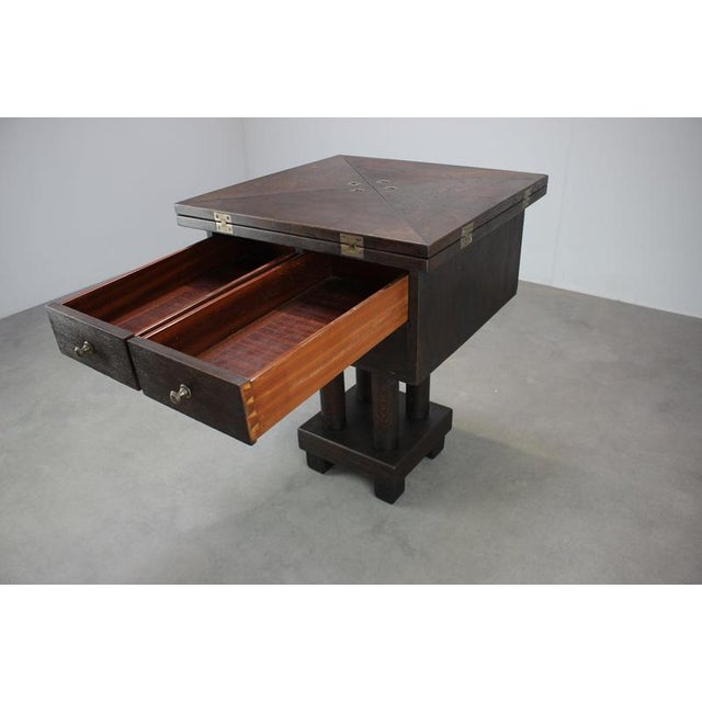 Wood Antique English Quarter-Sawn Oak Envelope Games Table, 1900 For Sale - Image 7 of 18