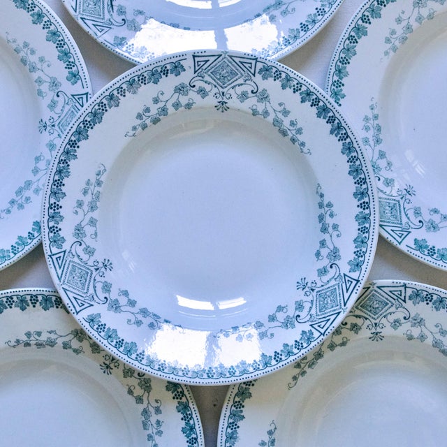 Set of 6 (or 12 upon request) large antique French ironstone plates, stamped KG Luneville (Keller & Guérin), 19th century,...
