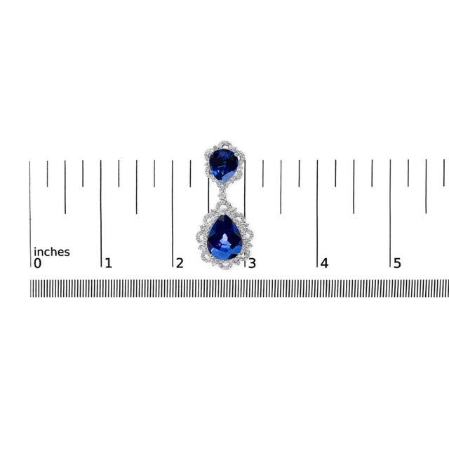 Early 21st Century 18K White Gold Blue Sapphire and Diamond 2.00 Cttw Diamond Halo Drop and Dangle Earring (G-H Color, For Sale - Image 5 of 5