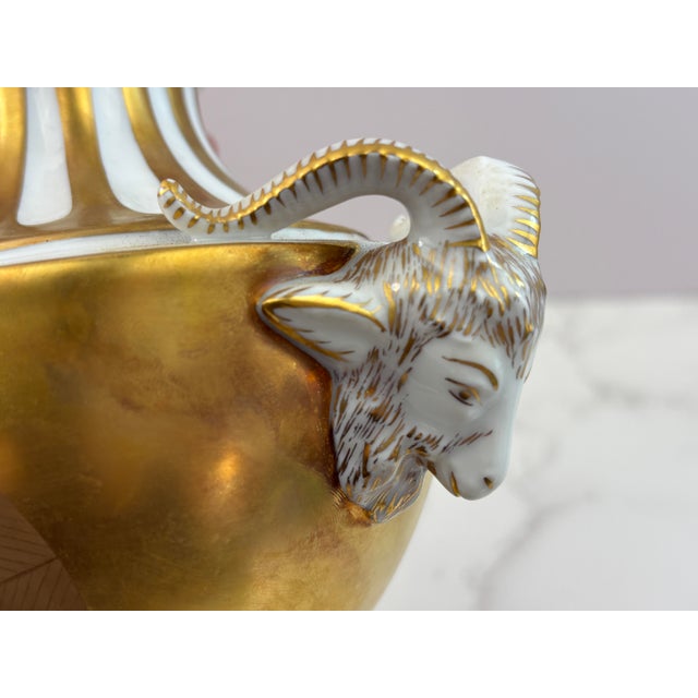 Dresden Porcelain Antique Dresden Porcelain Urn Vase With Figural Ram Handles & Reticulated Lid For Sale - Image 4 of 12