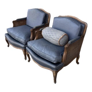 Mid 20th Century A Pair of Vintage French Provincial Revival Style Bergere Chairs For Sale