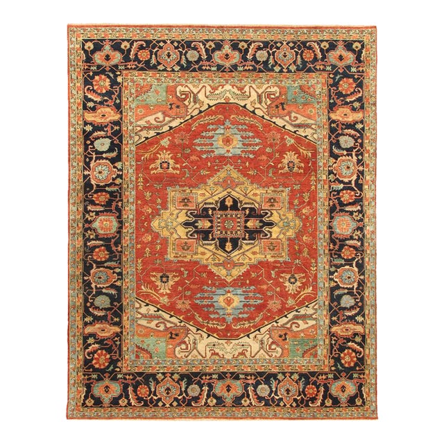 Pasargad Home Serapi Rust/Navy Wool Area Rug, 8'10'' X 12' 2'' For Sale