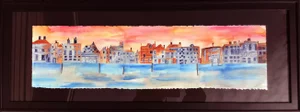 Old Town Waterfront, Framed Watercolor Painting