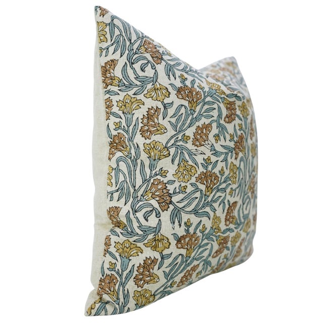 Modern Fabdivine Handmade Block Print Throw Pillow Cover 14x14 Pure Linen Thorny Steams Cushion Cover For Sale - Image 3 of 9