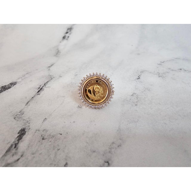 20th Ounce Panda Coin Ring with Diamond Halo, Size 9 For Sale In Los Angeles - Image 6 of 8
