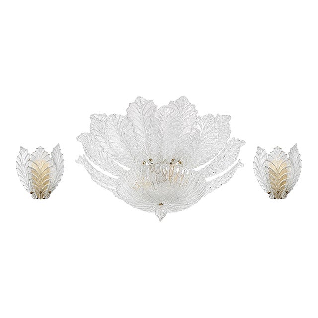 1970s Taormina Murano Ceiling Light and Murano Glass Wall Light - Set of 3 For Sale