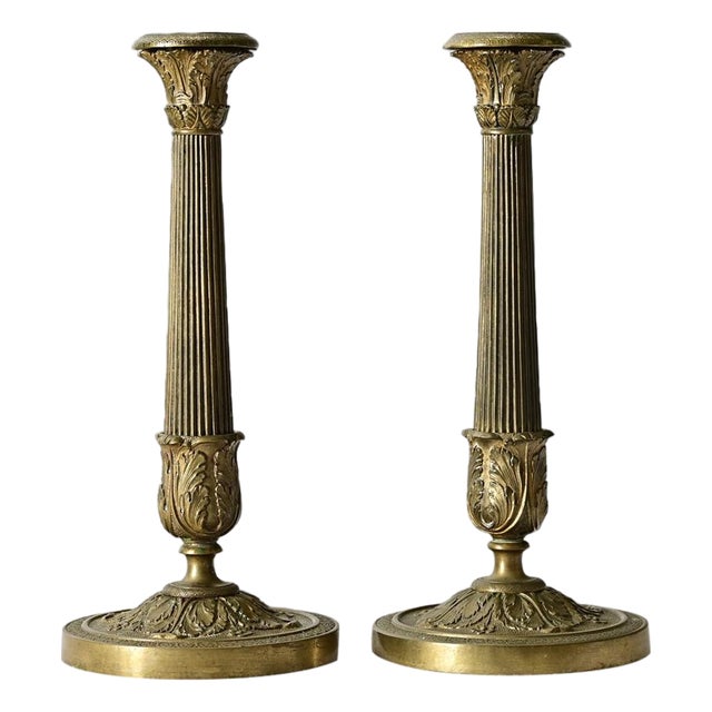 French Pair 18th Century Louis XVI Style Bronze Candlesticks For Sale