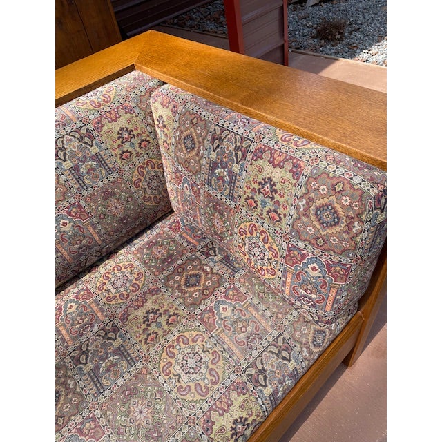 Stickley Stickley Mission Oak Prairie Couch With Blue/Wine Geometric Upholstery For Sale - Image 4 of 18