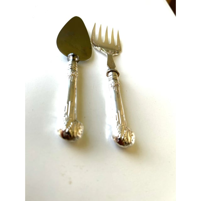 90's Sterling Silver Pistol Ambassador Cutlery Sheffield England Set of 2 Serving Pieces Serving Fork 6"L Cheese Serving 6"L