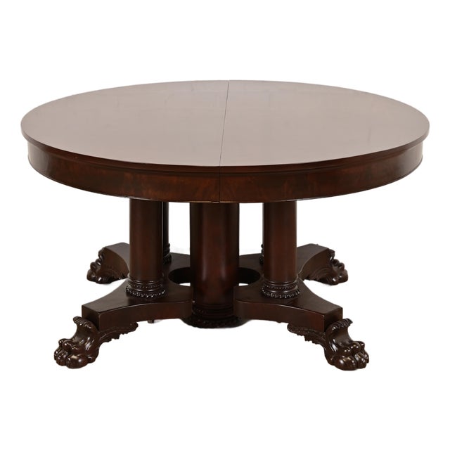 George C. Flint Co. Antique Victorian Mahogany Split Pedestal Extension Dining Table With Carved Paw Feet, Newly Refinished For Sale