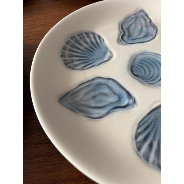 Vintage Embossed Blue Ceramic Oyster Plates, Set of 10 For Sale - Image 9 of 13