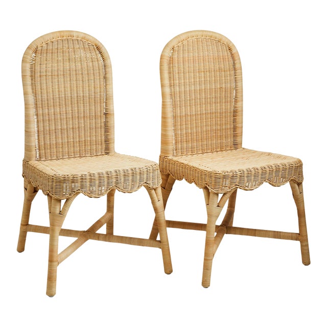 Linton Scalloped Rattan Side Chairs, Set of 2 Chairish