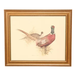 1980s Charles E. Murphy 'Ring Neck Pheasant' Lithograph, Custom Framed