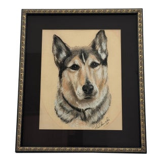 Original Vintage Dog Pastel Portrait For Sale