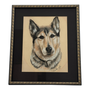 Vintage Dog Pastel Portrait Signed & Dated 1983