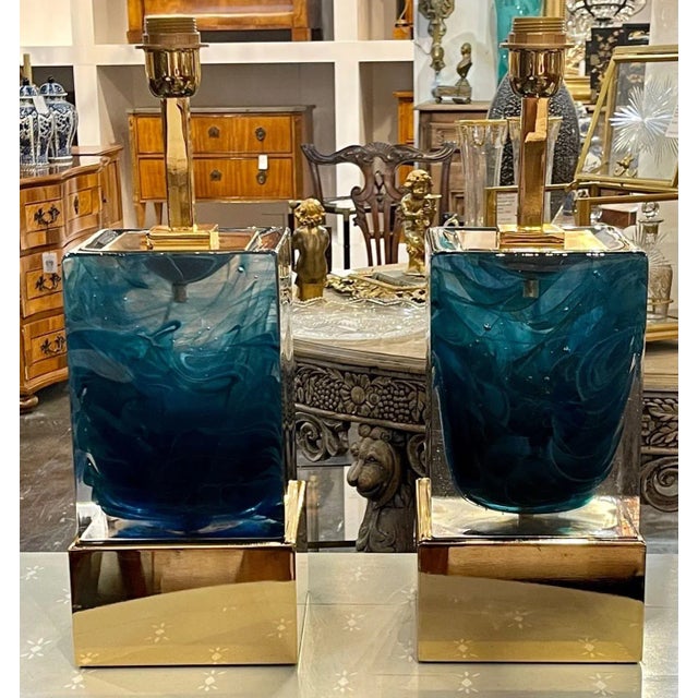 Pair of Murano Glass Block Lamps Chairish