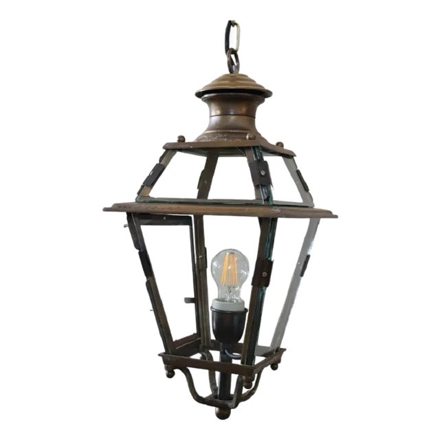 Vintage Brass and Glass Lantern, 1980s For Sale