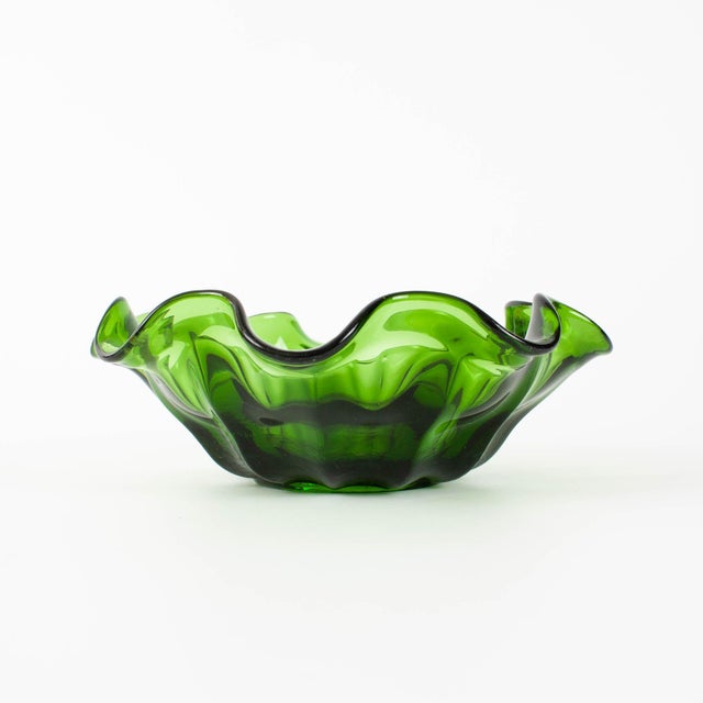 Mid-Century Modern Vintage Portuguese Dark Green Glass Bowl, 1960s For Sale - Image 3 of 11