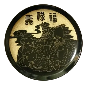 Asian Fortune Gods Hand Carved Ceramic Charger Plate
