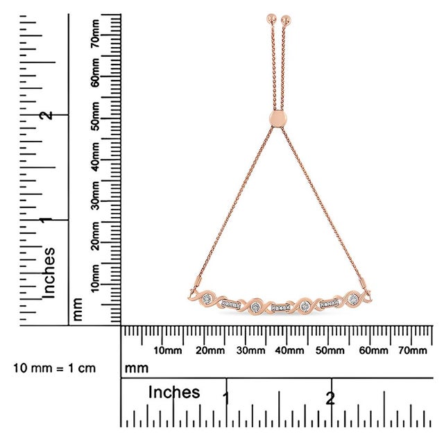 14K Rose Gold Plated .925 Sterling Silver Channel Set Diamond Accent Twist 4”-10” Adjustable Bolo Bracelet (I-J Color, I3 Clarity) For Sale In New York - Image 6 of 6
