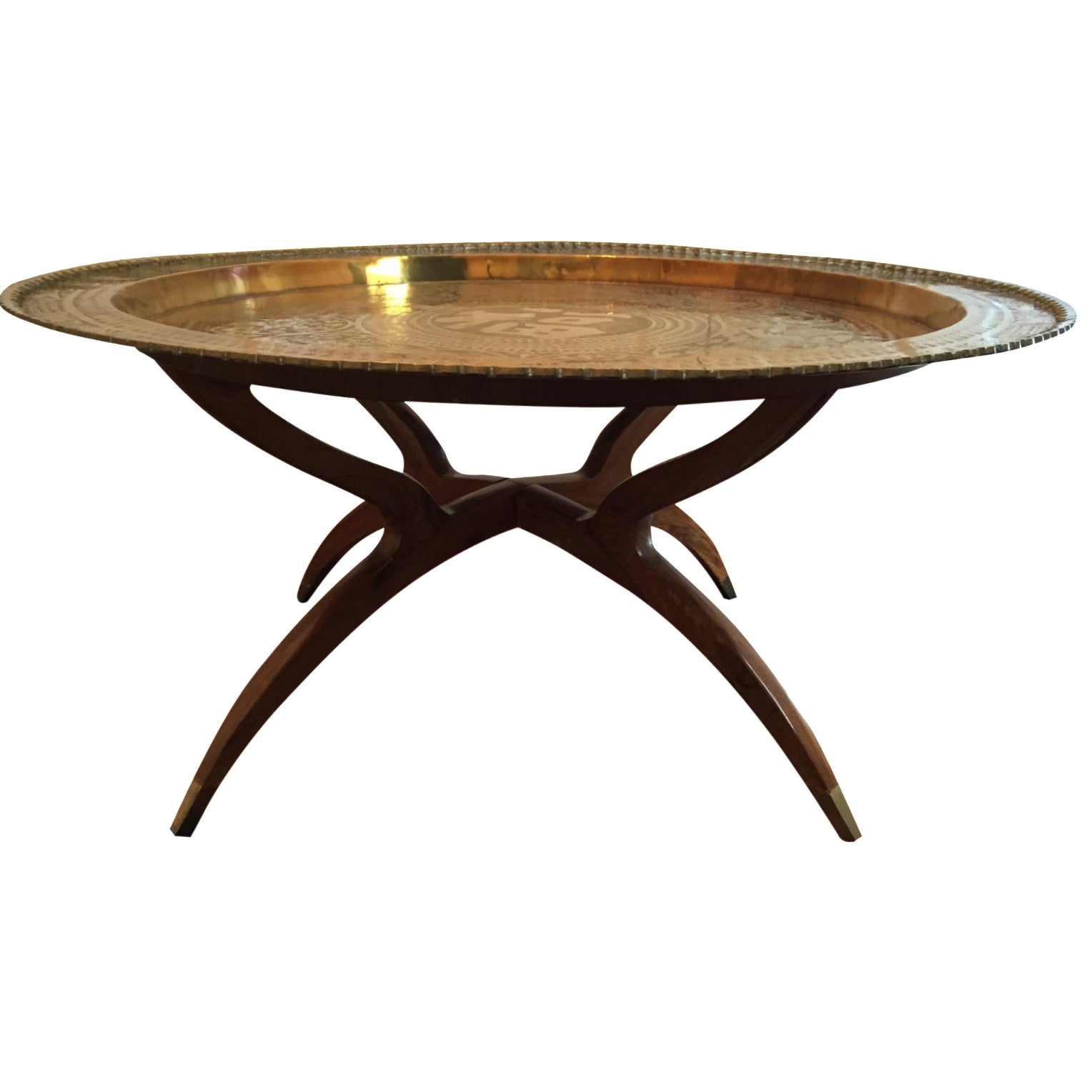 MidCentury Modern Oriental Brass Tray Table Chairish