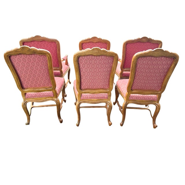 Rustic European Vintage Drexel Heritage French Style Wood and Upholstered Dining Chairs- A Set of 6 For Sale - Image 3 of 12