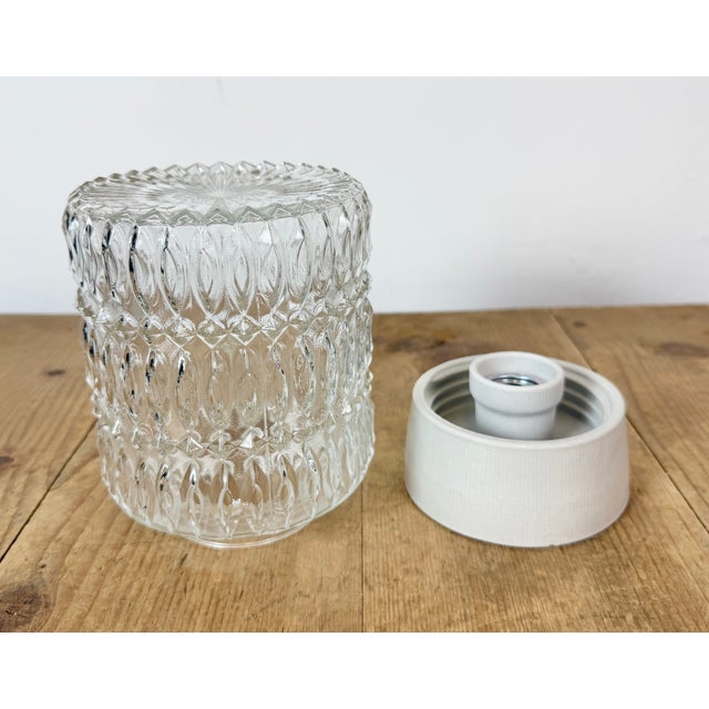 White Porcelain and Glass Ceiling Light, 1970s For Sale - Image 6 of 14