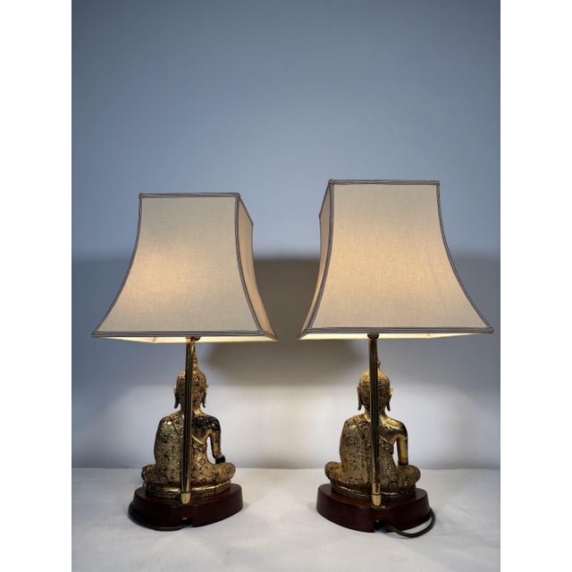 Southeast Asian Gilded Cast Iron Buddha Lamps, 20th Century, Set of 2 For Sale - Image 9 of 18