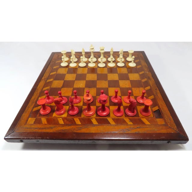 Antique Chess Set With Hand Made Multiple Wood Inlay Game Board For Sale - Image 13 of 13
