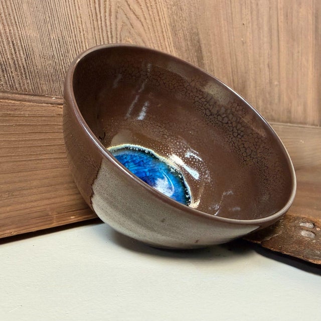 Japanese Tenmoku Style Matcha Chawan with Blue Crystalline Mirror Pool, 1970s For Sale - Image 9 of 9