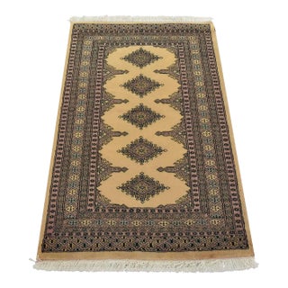 Bokhara Jaldar Rug 3’1” X 4’9” Beige Wool Tribal Hand-Knotted Oriental Carpet For Sale