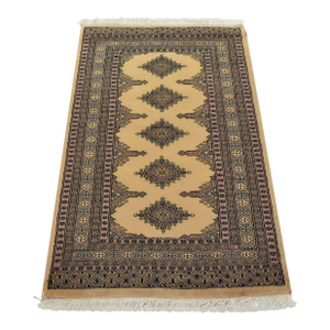 Bokhara Jaldar Rug 3’1” X 4’9” Beige Wool Tribal Hand-Knotted Oriental Carpet