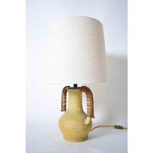 Ceramic and rope work folk art two handles lamp. Portugal, 1970s. Length (cm): 29 Width (cm): 20 Height (cm): 30 Height...