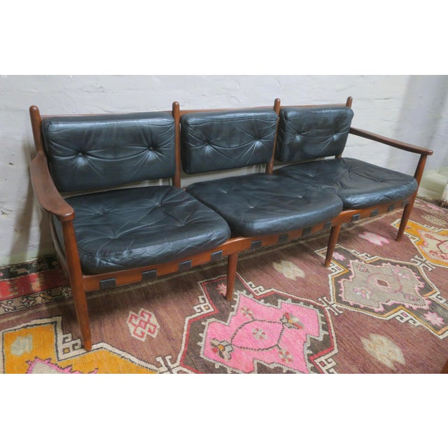 Cadett 3-Seater Sofa in Teak and Leather with Leather Straps by Eric Merthen, 1960s For Sale - Image 10 of 12