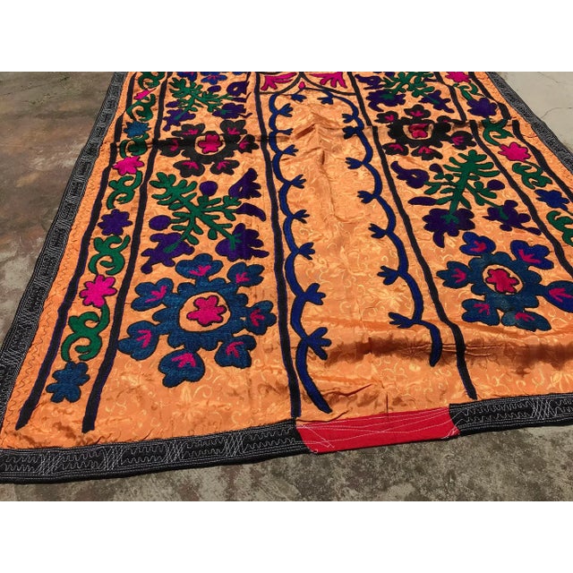 Art Deco Orange Silk and Cotton Suzani Tapestry For Sale - Image 3 of 10