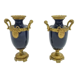 Antique Old Paris Gilt & Glass Vases, S/2