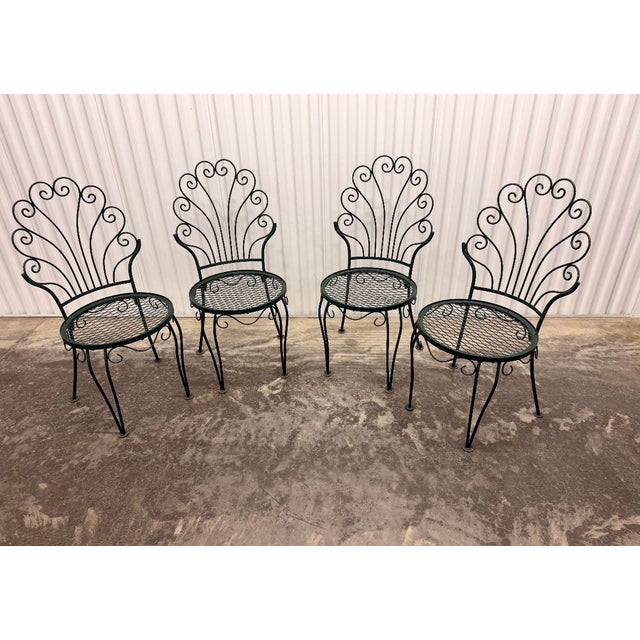 1950s Italian Wrought Iron Dining Chairs Hunter Green,Featuring a Distinct Scallop “Peacock” Shaped Scrollwork Backrest - Set of 4 For Sale - Image 12 of 12