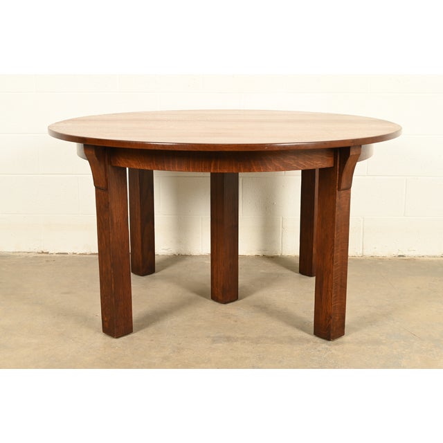 Limbert Antique Mission Oak Arts & Crafts Five-Leg Extension Dining Table, Newly Refinished For Sale - Image 14 of 15