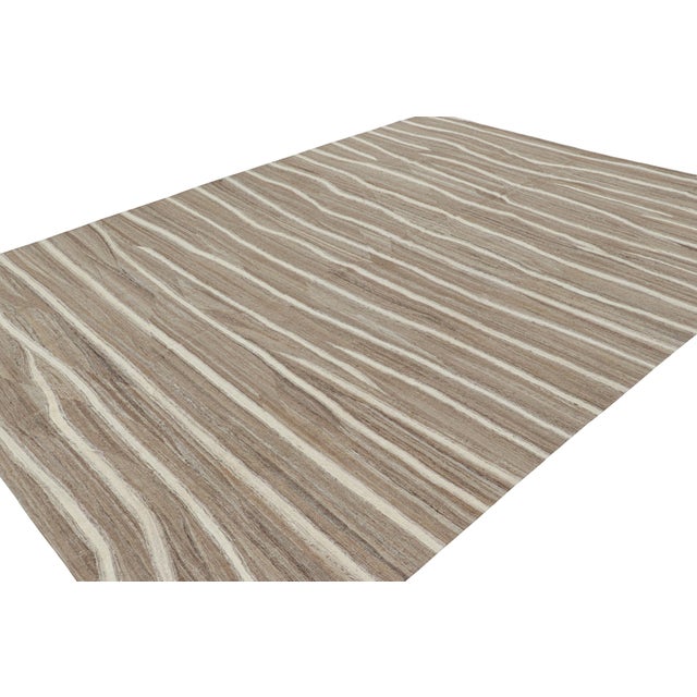 2010s Rug & Kilim’s Contemporary Kilim in Beige-Brown With White Stripes For Sale - Image 5 of 7