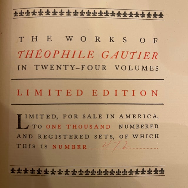 The Works of Theophile Gautier Complete Set. This is the George D. Sproul 1902 Limited Edition: A 24-volume set from 1902,...