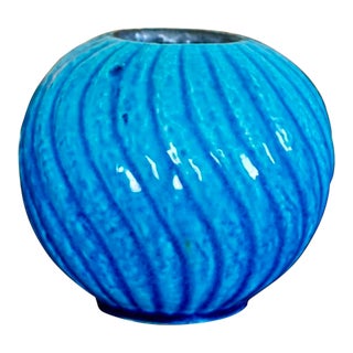 Gunnar Nylund for Rörstrand Blue Coiled Stoneware Vase – Swedish Mid-Century Modern Ceramic For Sale