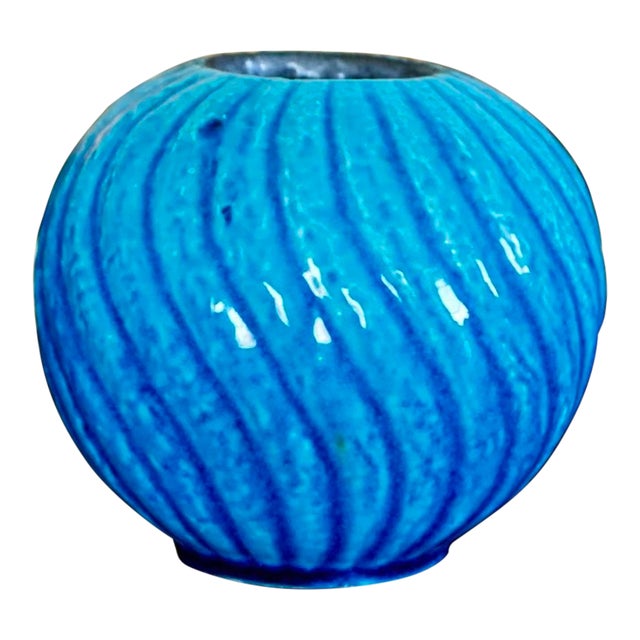 Gunnar Nylund for Rörstrand Blue Coiled Stoneware Vase – Swedish Mid-Century Modern Ceramic For Sale