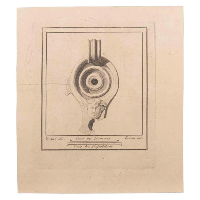 Nicola Vanni, Oil Lamp with Decoration, Etching, 18th Century For Sale