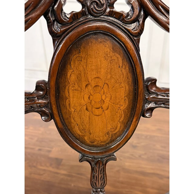 Brown Set of Four Inlaid Shieldback Dining Chairs With Arms - Showroom Samples For Sale - Image 8 of 12
