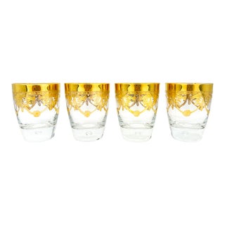 Set of 4 Italian Gilt Laurel & Tassel Lowball Glasses by Cre Art – Hollywood Regency / Neoclassical For Sale