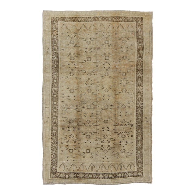 Unique Turkish Oushak With Overall Design in Cream, Gray and Brown Highlights For Sale